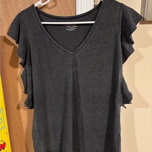 Time and Tru Charcoal Ruffle Sleeve Tee